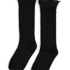 Fancy Lace Top Knee High Socks - Black