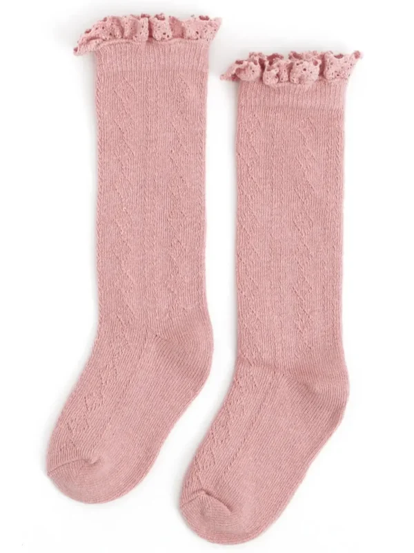 Fancy Lace Top Knee High Socks - Blush