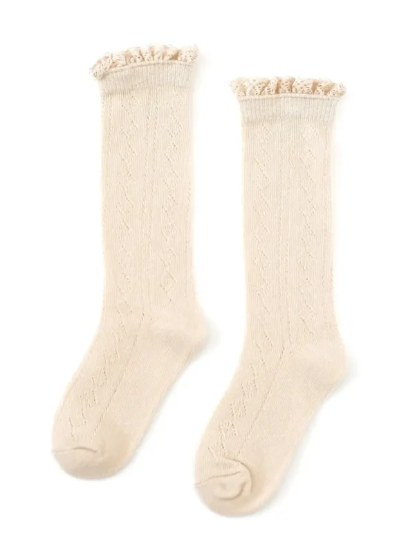 Fancy Lace Top Knee High Socks - Vanilla