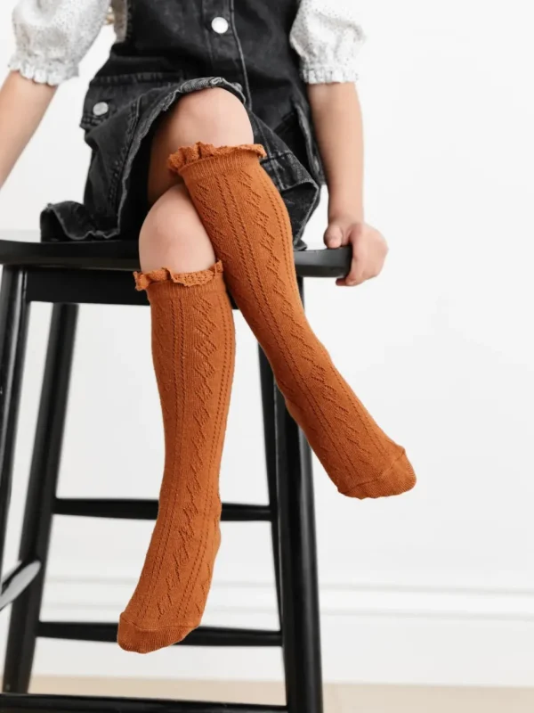 Fancy Lace Top Knee High Socks - Sugar Almond