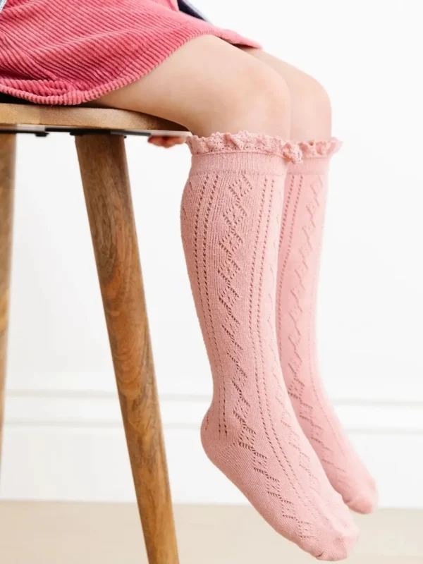 Fancy Lace Top Knee High Socks - Blush