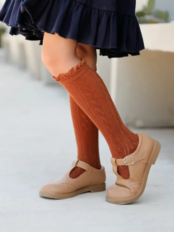 Fancy Lace Top Knee High Socks - Sugar Almond