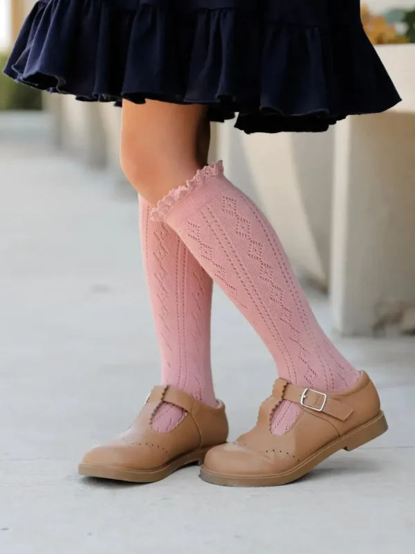 Fancy Lace Top Knee High Socks - Blush