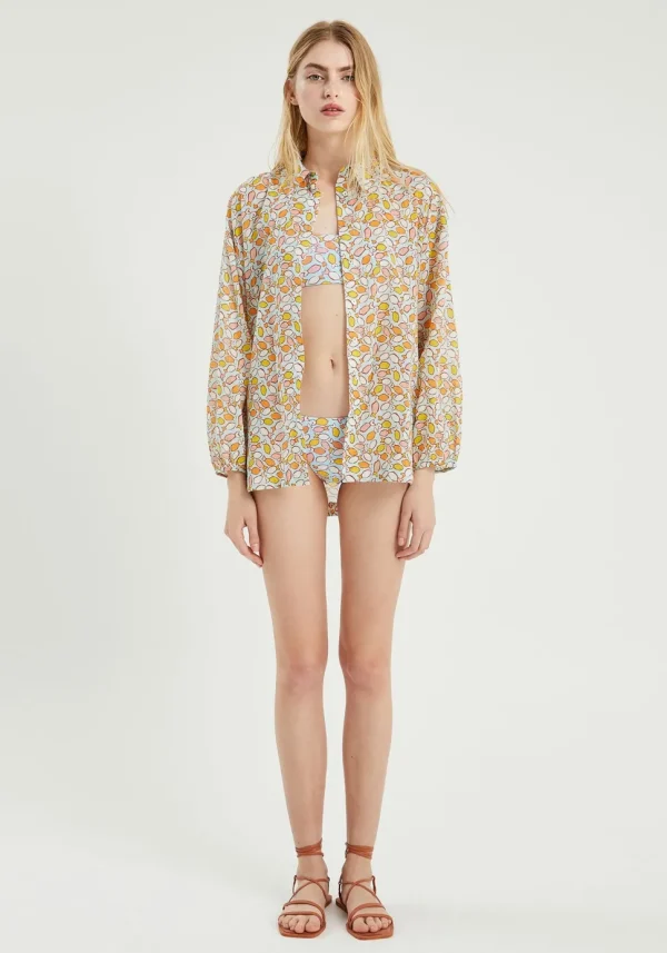 Fish Print Oversized Long-Sleeved Shirt