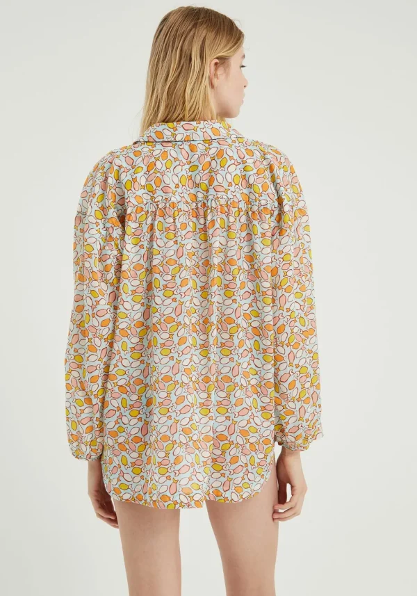 Fish Print Oversized Long-Sleeved Shirt