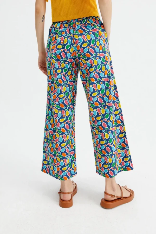 Fish Print Wide-Leg Cropped Trousers