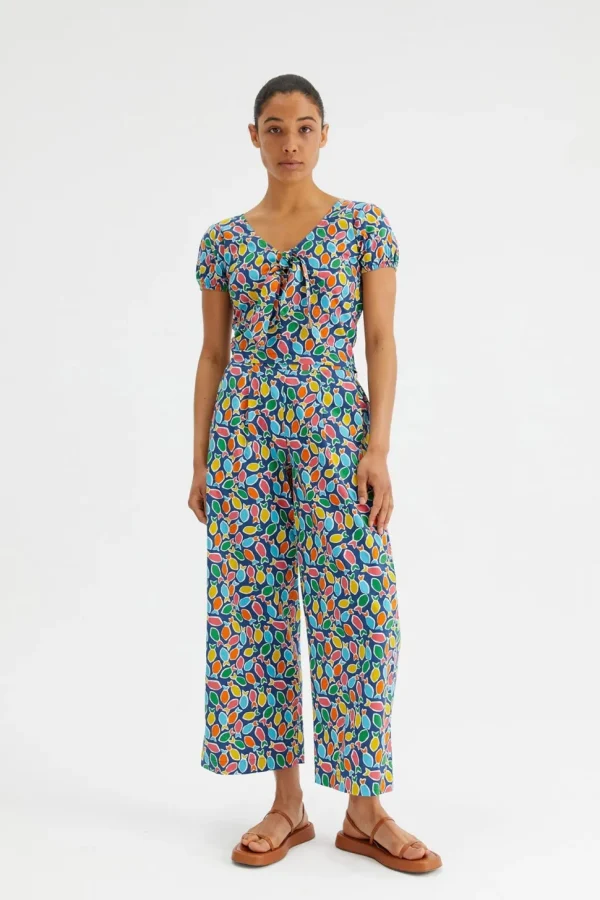 Fish Print Wide-Leg Cropped Trousers