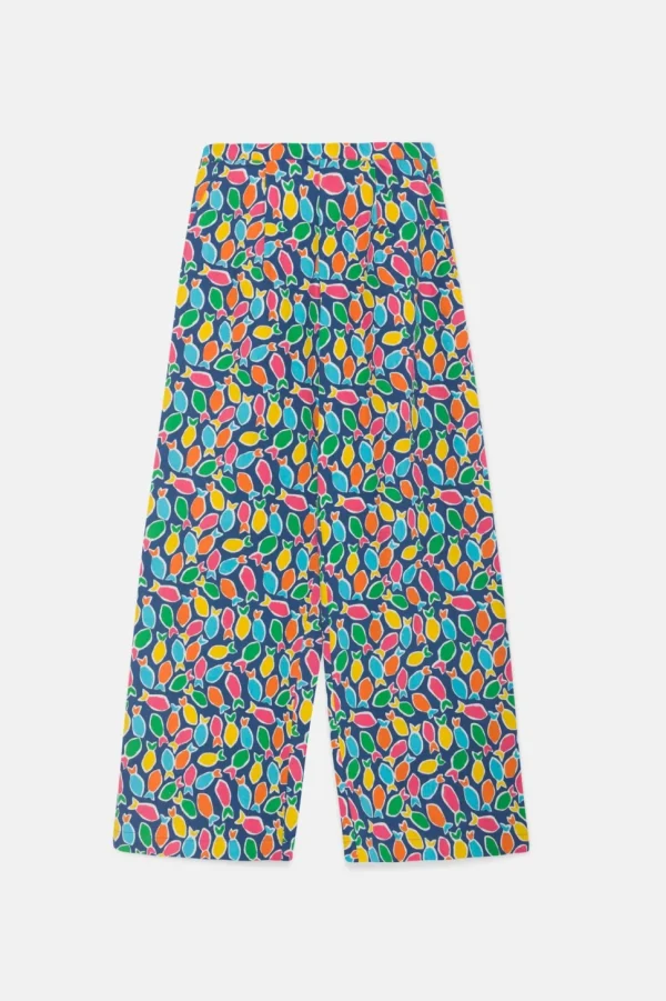 Fish Print Wide-Leg Cropped Trousers