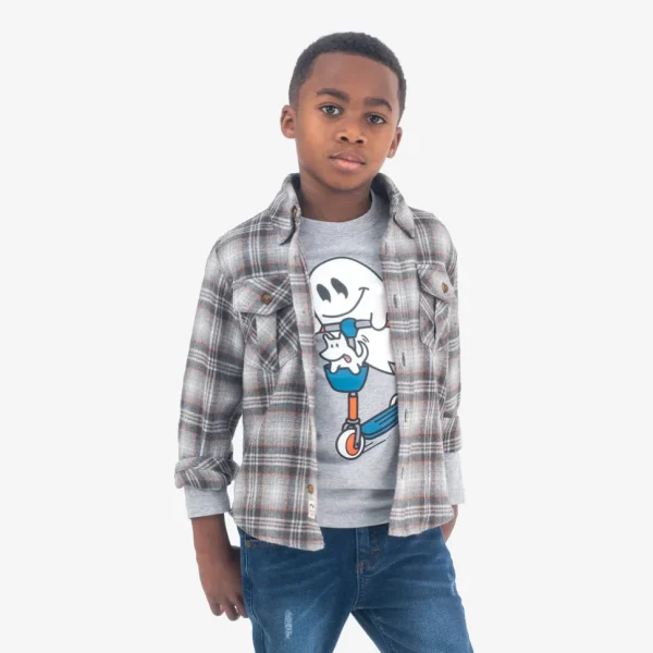 Flannel Shirt - Grey/Orange Plaid
