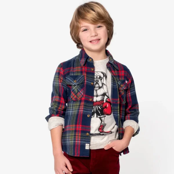 Flannel Shirt - Navy/Cranberry Plaid