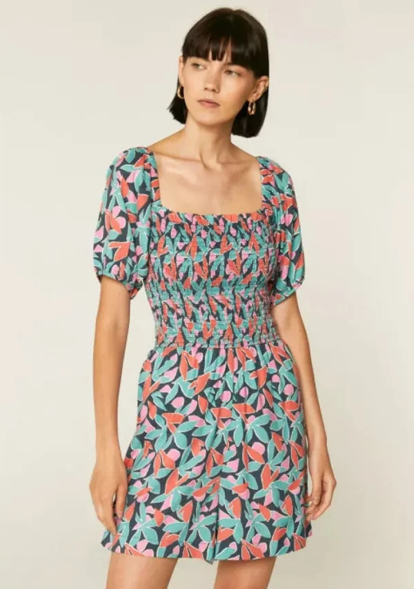 Floral Bird of Paradise Print Smocked Playsuit