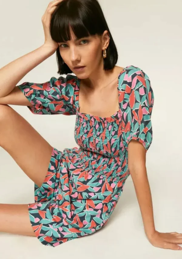Floral Bird of Paradise Print Smocked Playsuit