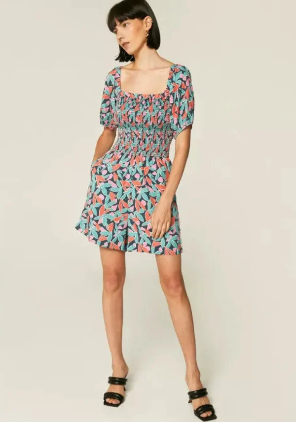 Floral Bird of Paradise Print Smocked Playsuit