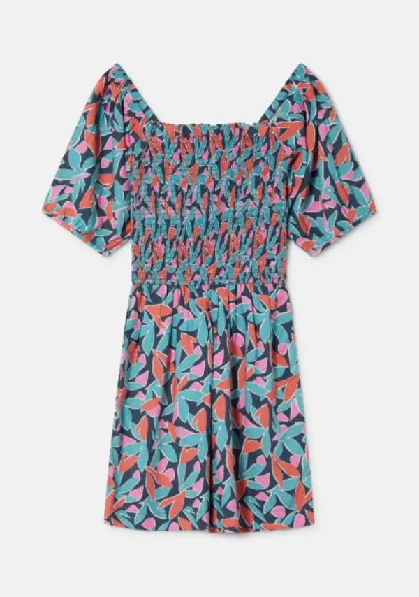 Floral Bird of Paradise Print Smocked Playsuit