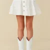 Floral Embroidered Button Skirt