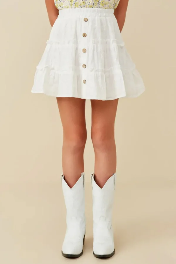 Floral Embroidered Button Skirt