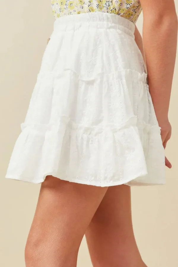 Floral Embroidered Button Skirt