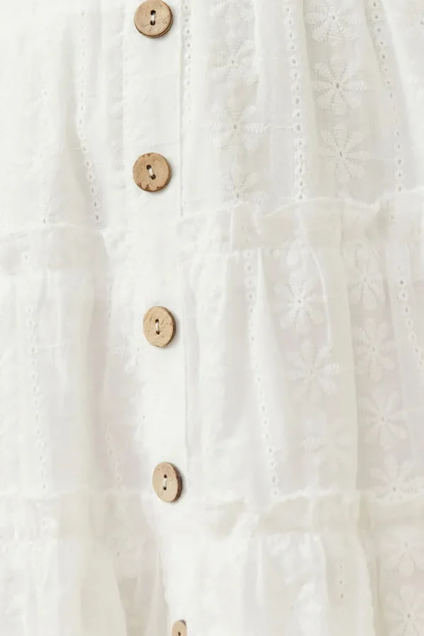 Floral Embroidered Button Skirt