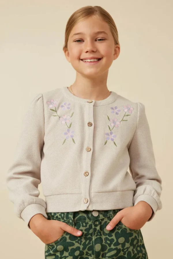 Floral Embroidered Textured Knit Cardigan