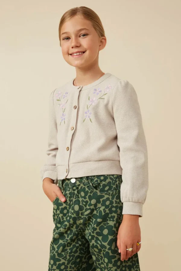 Floral Embroidered Textured Knit Cardigan