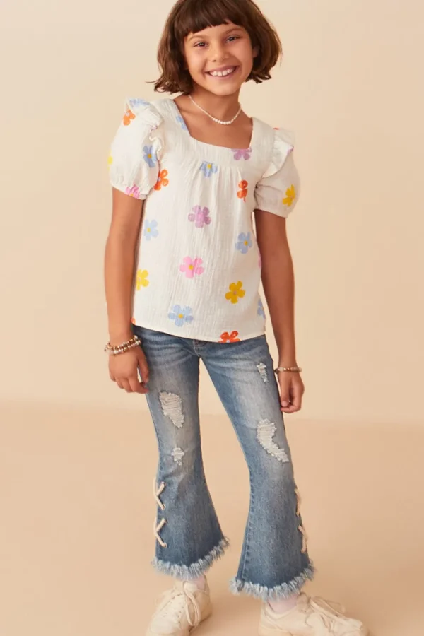 Floral Gauze Textured Square Neck Top