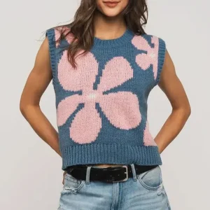Floral Sweater Vest - Blue