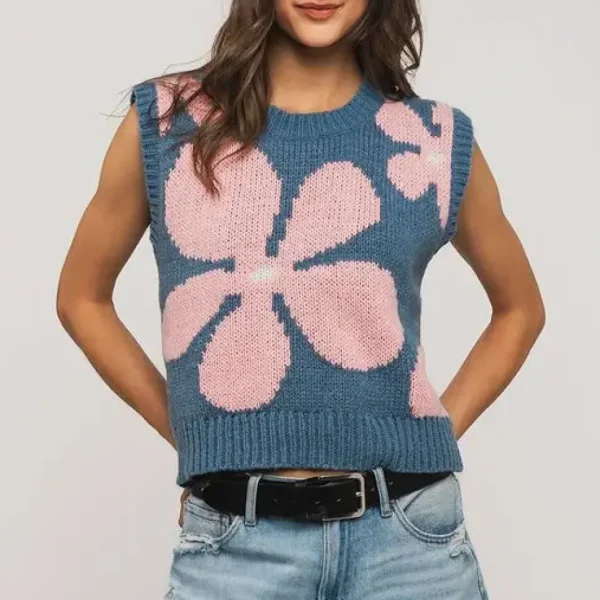 Floral Sweater Vest - Blue