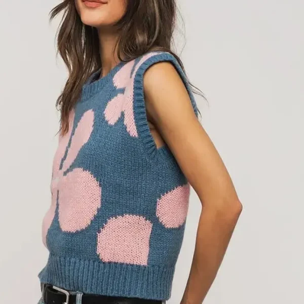 Floral Sweater Vest - Blue