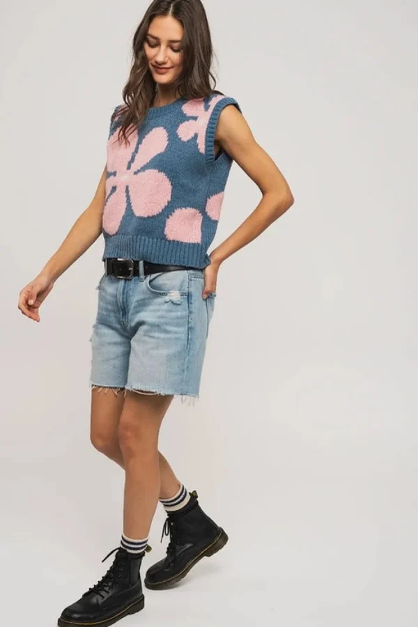 Floral Sweater Vest - Blue
