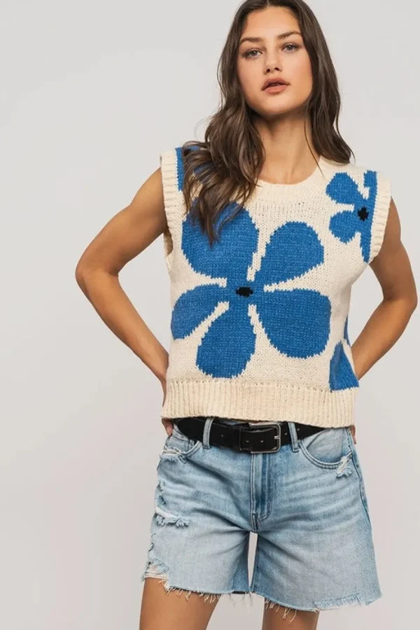 Floral Sweater Vest - Cream