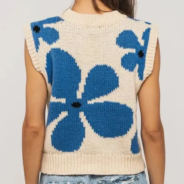 Floral Sweater Vest - Cream