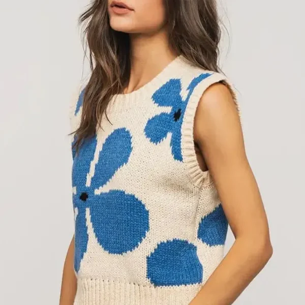 Floral Sweater Vest - Cream