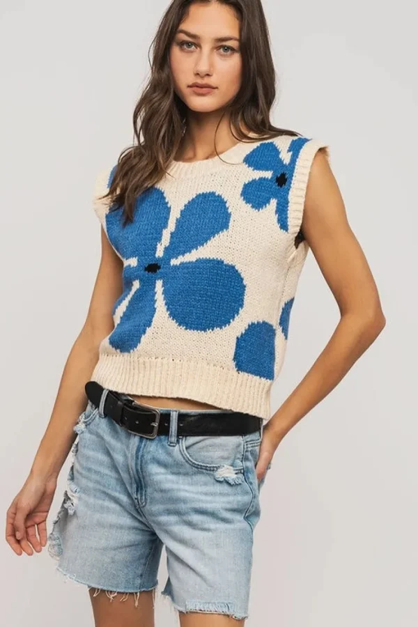 Floral Sweater Vest - Cream