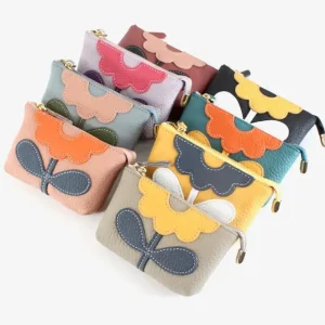 Flower Applique Leather Coin Purse - Several Colors