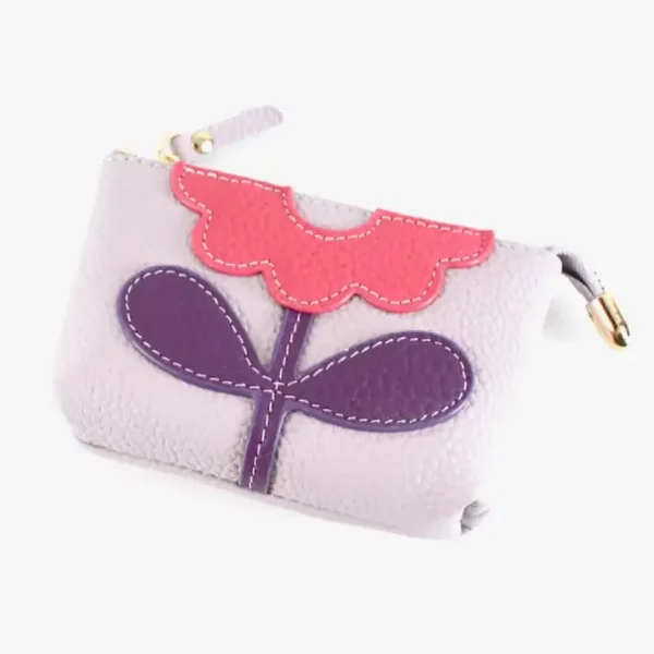 Flower Applique Leather Coin Purse - Several Colors