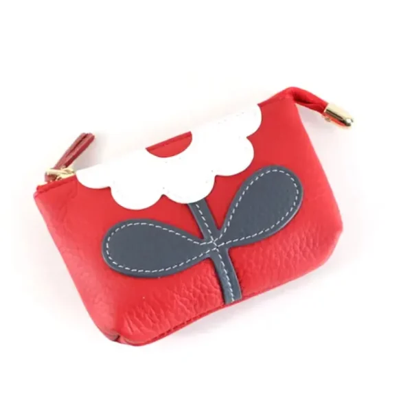 Flower Applique Leather Coin Purse - Several Colors