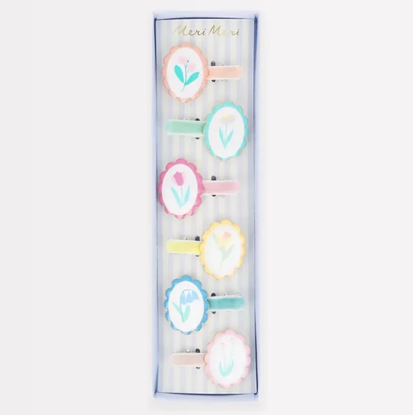 Flower Cameo Hair Clips (x6)