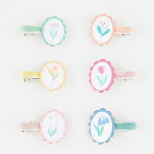 Flower Cameo Hair Clips (x6)