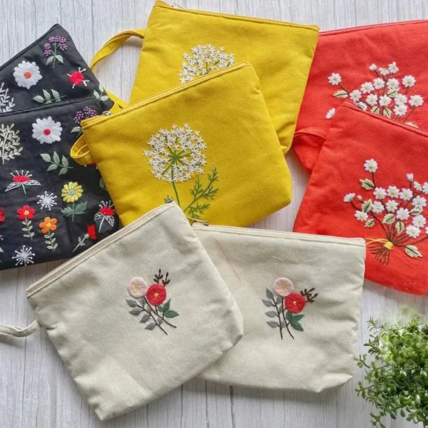 Flower Embroidered Cosmetics Bag - Several Designs