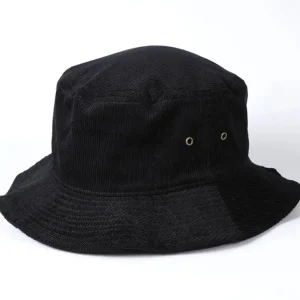 Foldable Vintage Corduroy Bucket Hat - Black