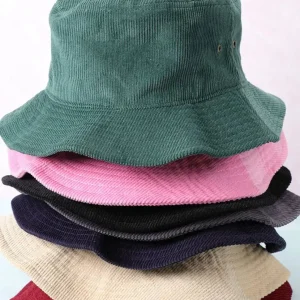 Foldable Vintage Corduroy Bucket Hat - Burgundy