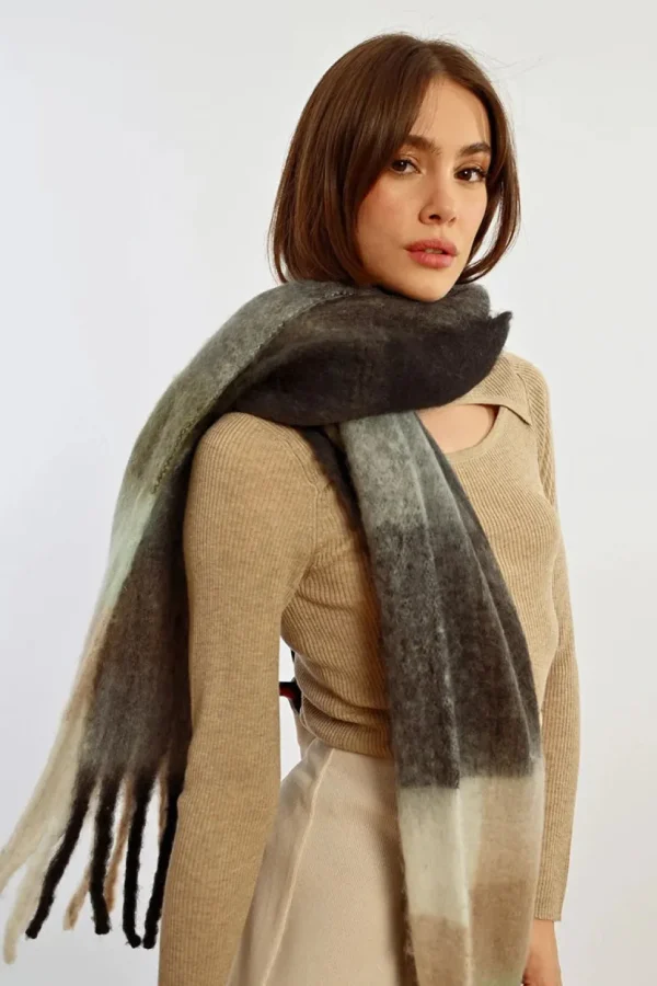 Fringed Check Scarf - Black/Mint
