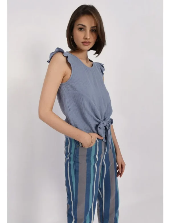 Front Knotted Top - Blue