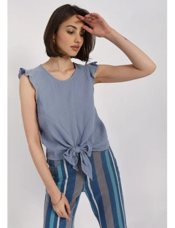 Front Knotted Top - Blue