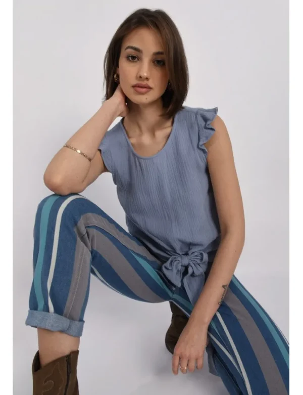 Front Knotted Top - Blue