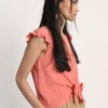 Front Knotted Top - Coral