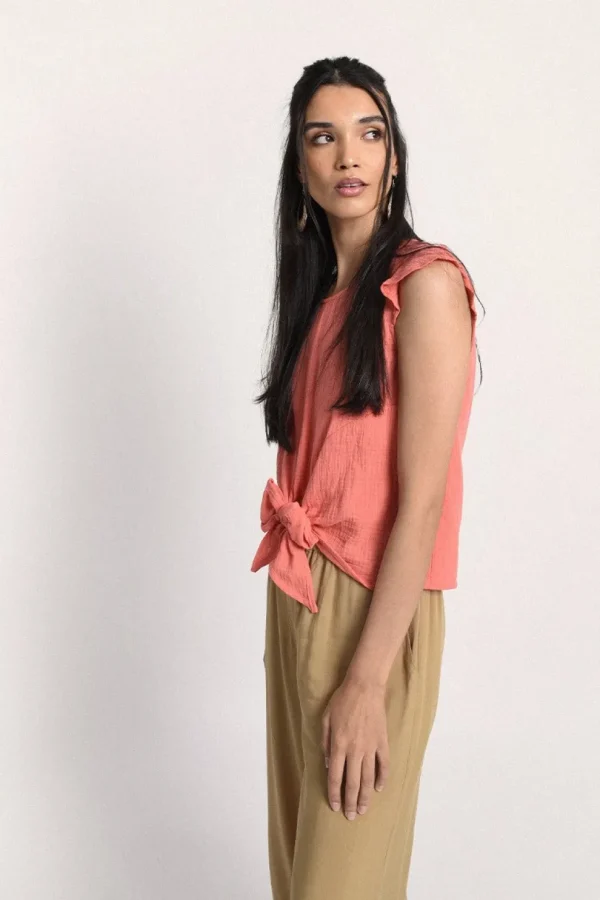 Front Knotted Top - Coral