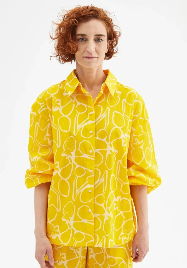 Fruit Print Oversized Long-Sleeved Shirt