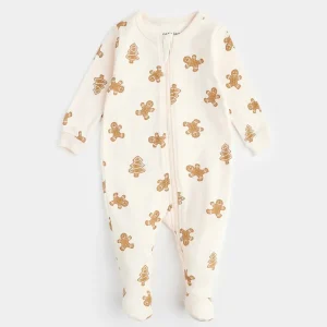 Gingerbread Print on Silver Peony Sleeper