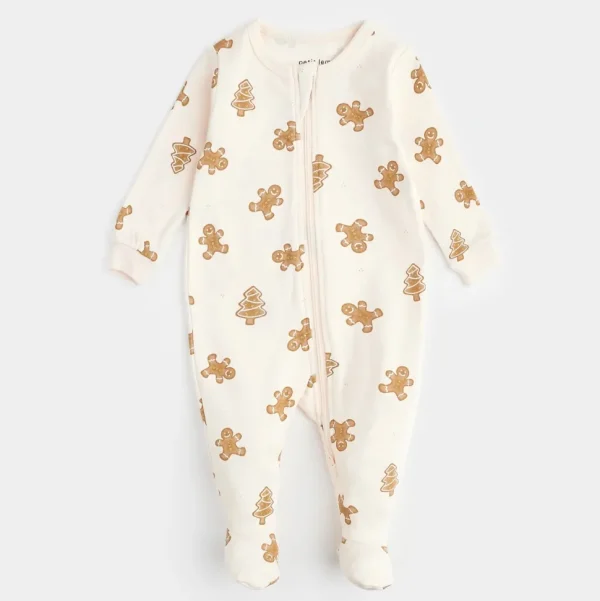 Gingerbread Print on Silver Peony Sleeper